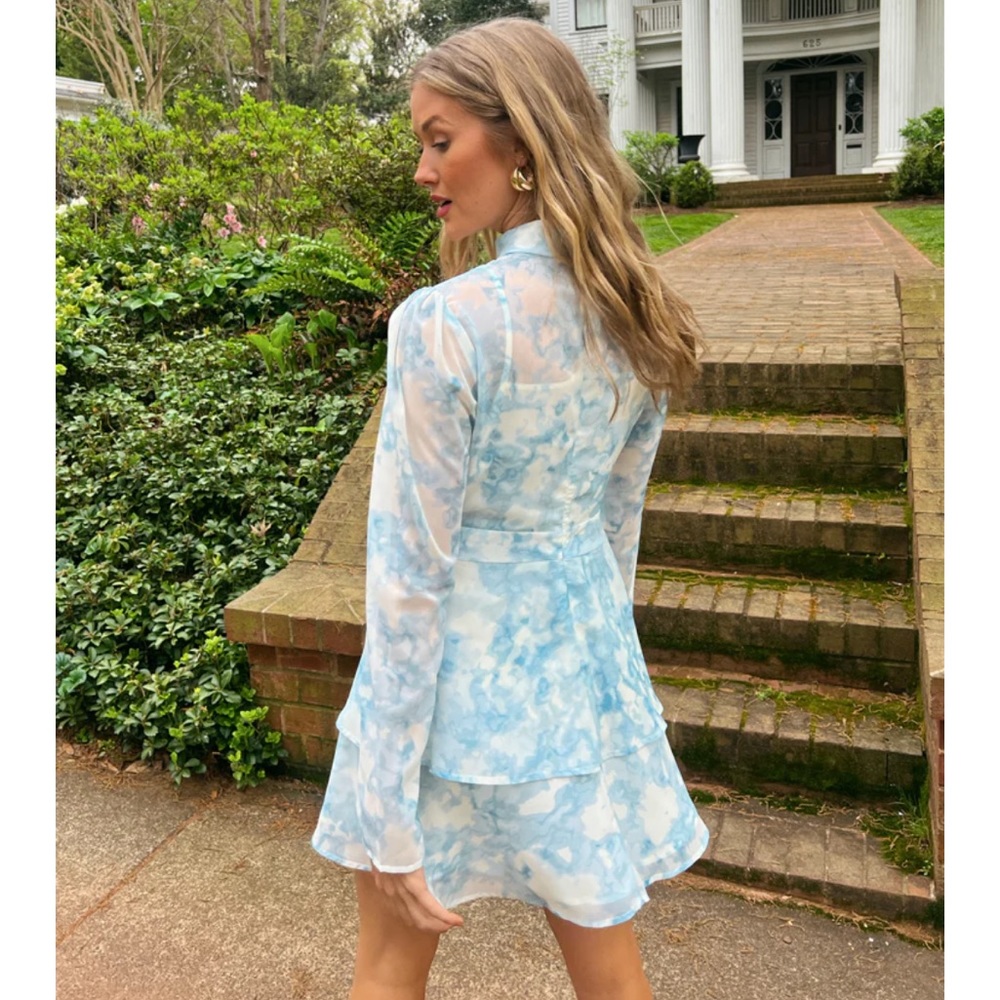 Vestique blue and white sheer dress